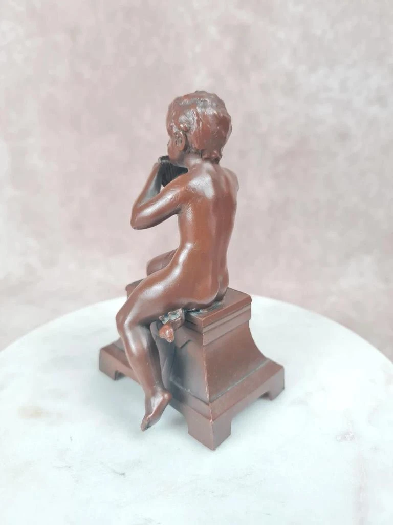 Statuette ancienne faune joueur de flûte de Pan 🗿 déco bronze Xixe – photo 4